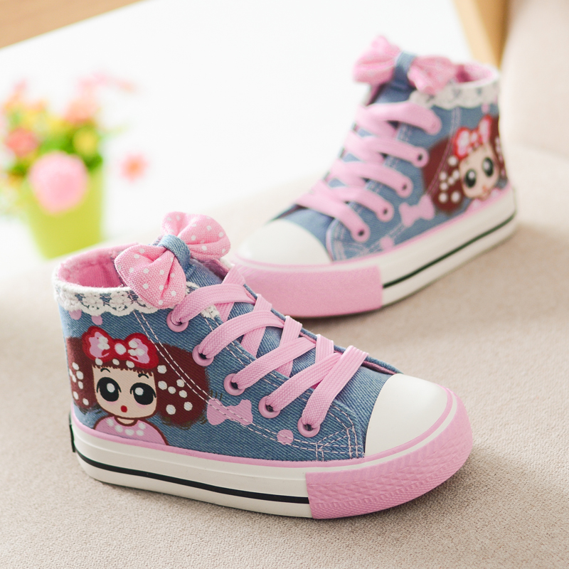 Girls Princess Shoes 2016 spring autumn Children Canvas Sneakers Floral Kids Sneakers Denim Casual Flat Shoes student shoes25-37