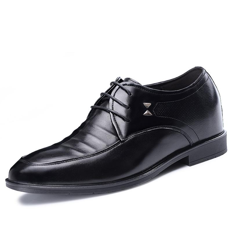 (G516705)  Men's 3.15 Inch Taller Genuine Leather Height Increasing Dress Wedding Shoes-Black/Brown Lace Up Derby shoes