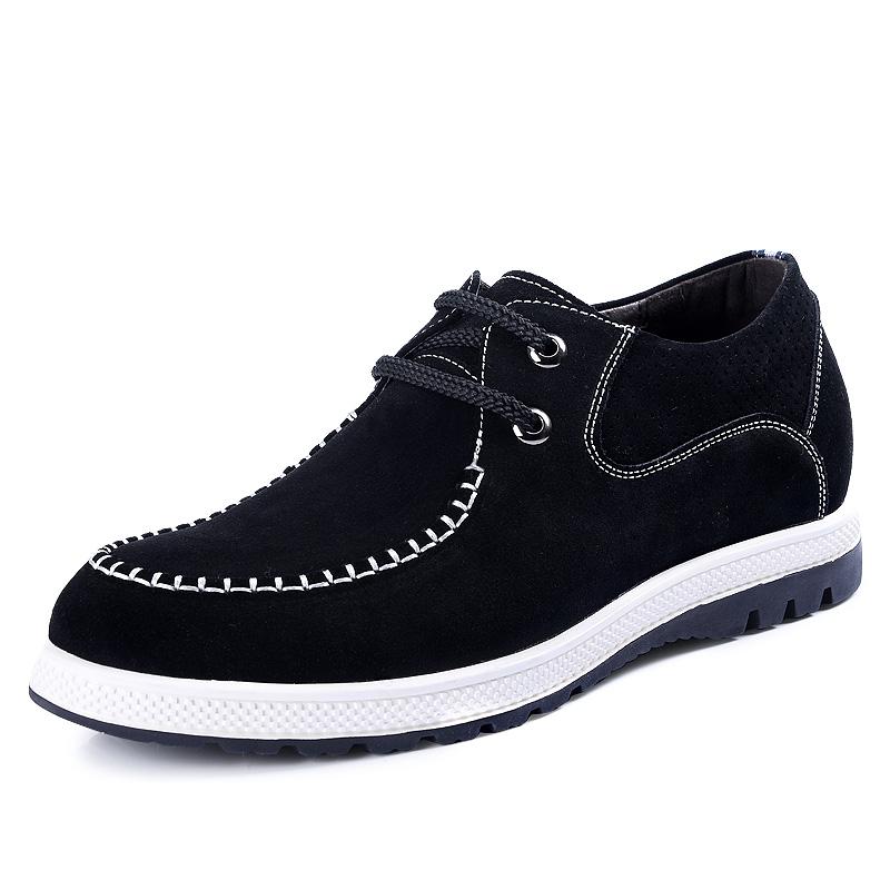 2.36 Inches Taller - Men's Height Increasing Elevator Shoes-Black/Blue/Yellow Suede Casual Business Shoes Lace up G616001